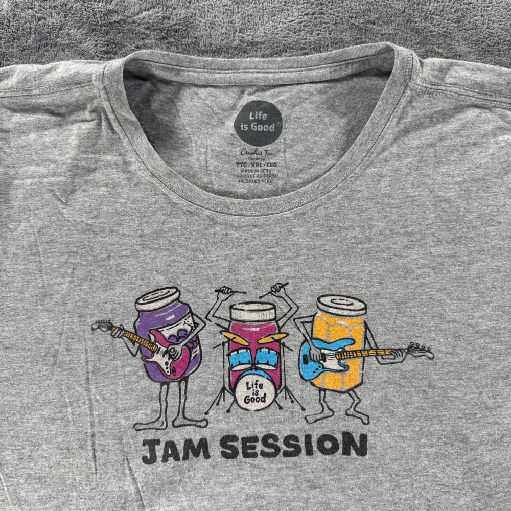 Life is Good T-Shirt Women XXL Grey Jam Session Graphic Crusher Tee